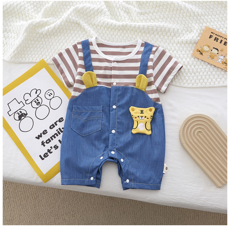 Baby Boy 95% Cotton Front Stripe Panel Cute Tiger Romper