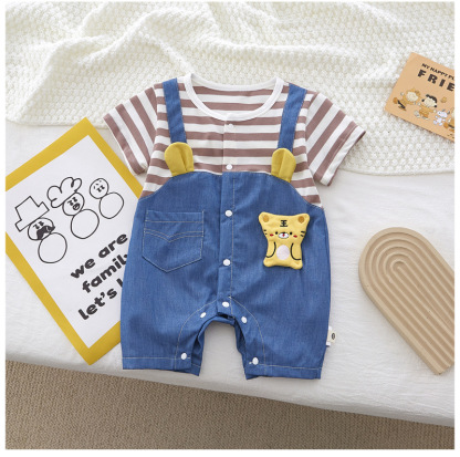 Baby Boy 95% Cotton Front Stripe Panel Cute Tiger Romper