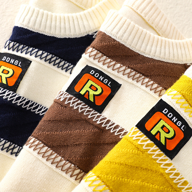 Baby Boy/Girl Ribbed Knit Stripe Pullover Sweatshirt with Pants Set-kissminis