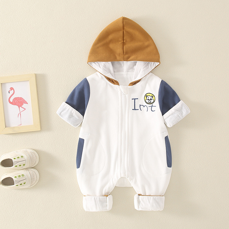 Baby Girl & Boy Letter Print Hooded Long Sleeve Romper-kissminis
