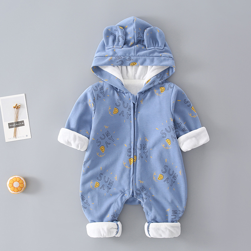 Baby Boy/Girl Winter Cute Cartoon Cat Pattern Hooded Romper-kissminis