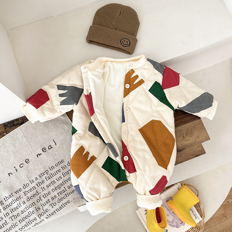 Baby Boy/Girl Winter Thicken Graphic Long Sleeve Romper-kissminis