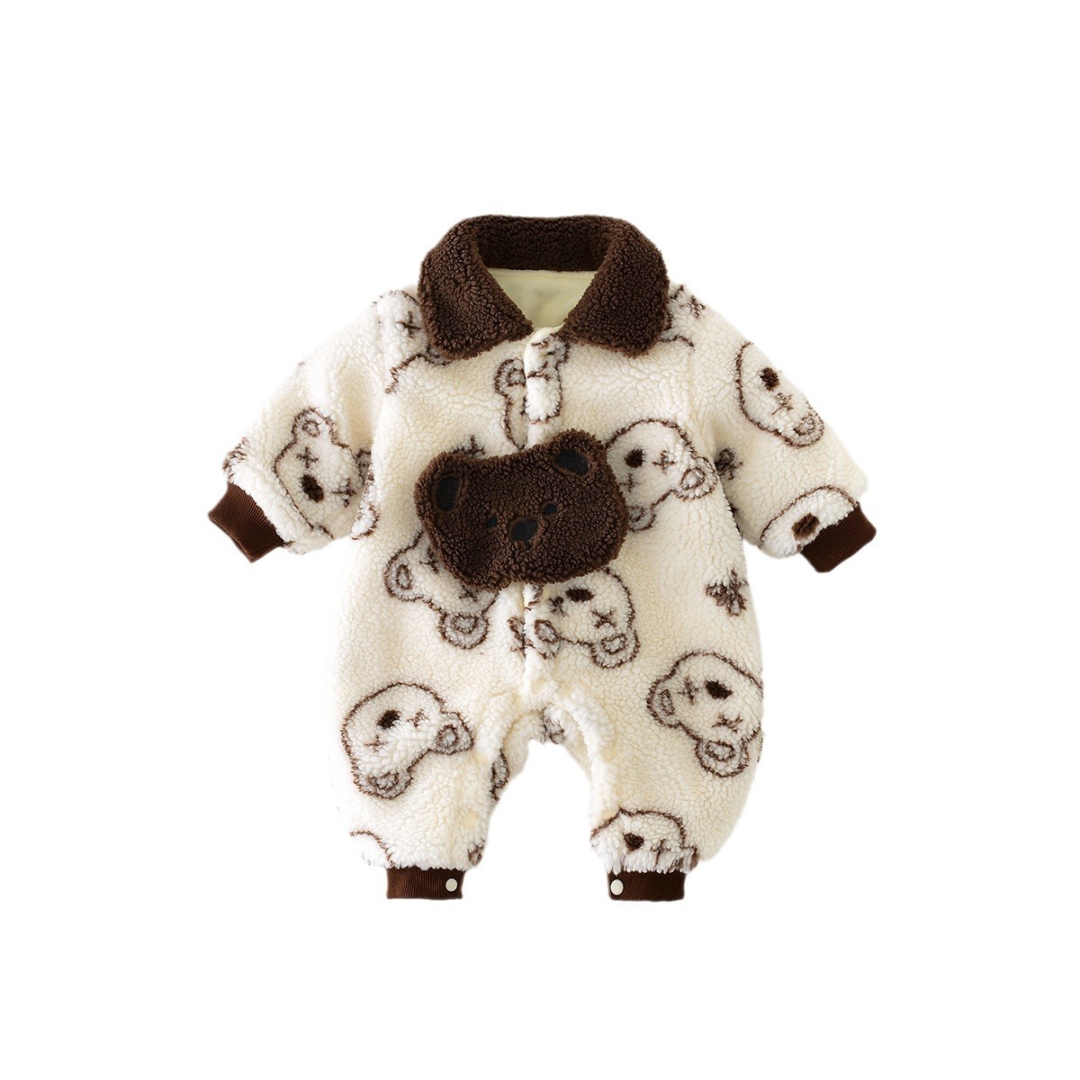 Winter Baby Boy Allover Bear Graphic Fluff Long Sleeve Romper-kissminis