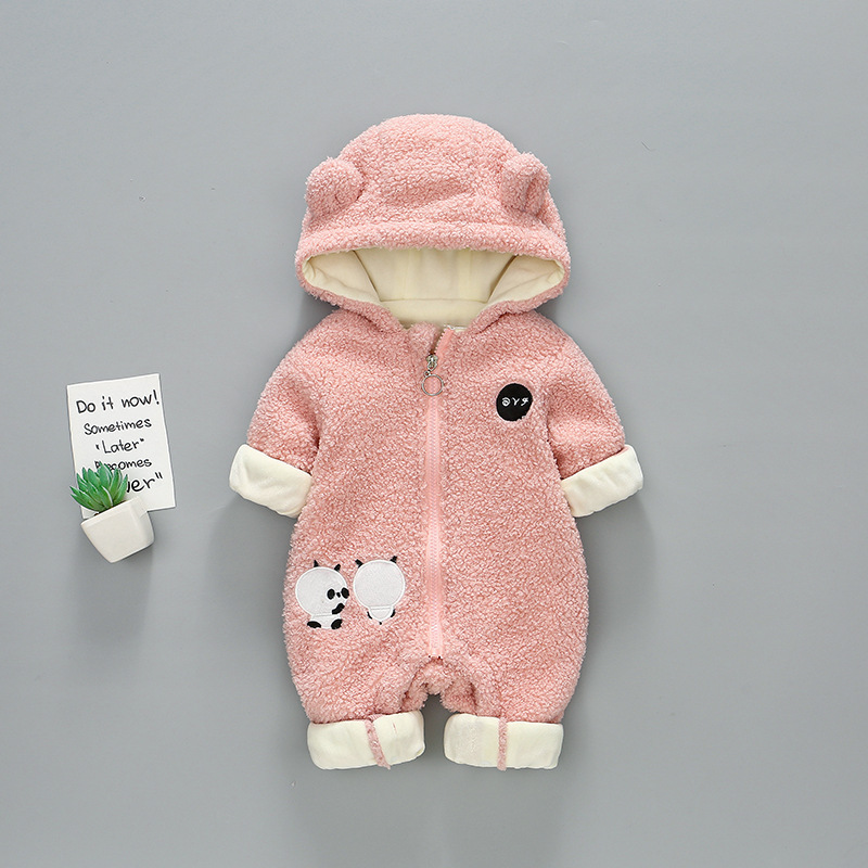 Baby Boy/Girl Panda Graphic Hooded Fluff Hooded Long Sleeve Romper-kissminis