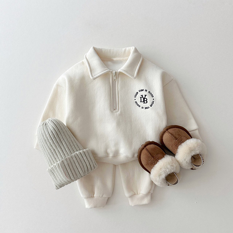 2pcs Toddler Boy/Girl Letters Print Solid Color Long Sleeves Sweatshirt and Pants Set-kissminis