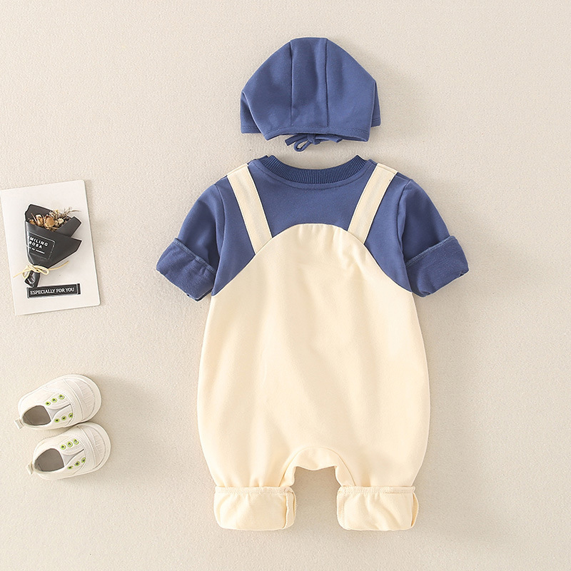 2pcs Baby Girl/Boy Fake Two Pieces Cartoon Panda Print Long Sleeve Romper with Hat Set-kissminis