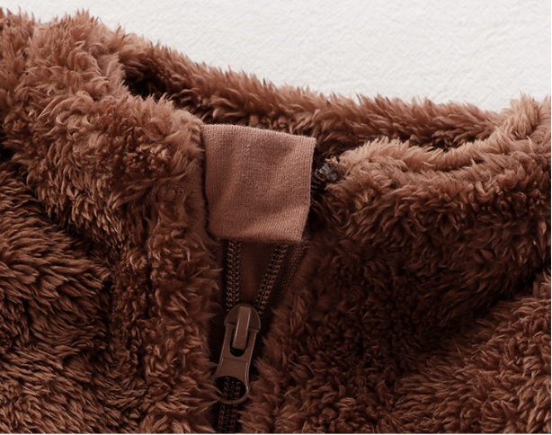 Baby Boy/Girl Solid Color Fluff Long Sleeve Romper and Cute Bear Ears Design Hat Set-kissminis