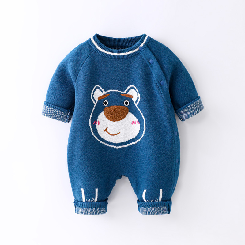 Baby Boy/Girl Knit Wacky Bear Design Long Sleeve Ropmer-kissminis