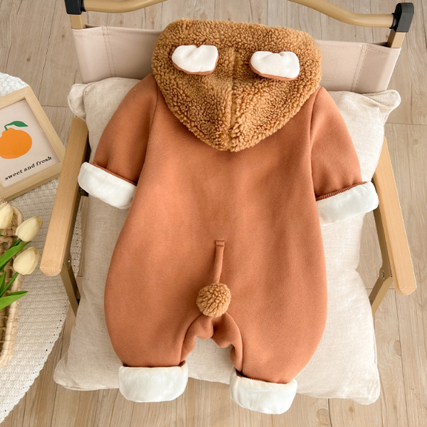Baby Boy/Girl Cute Lion Design Winter Thicken Fluff Long Sleeve Hooded Romper-kissminis
