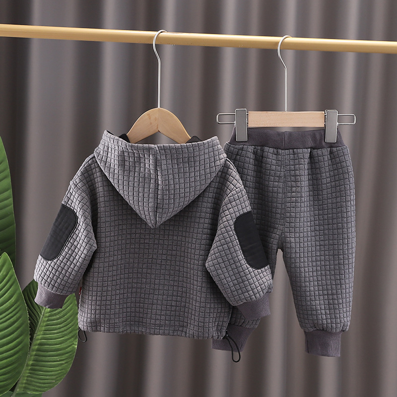 Toddler Boy Cute 3D Bear Pattern Solid Color Two-Piece Set-kissminis