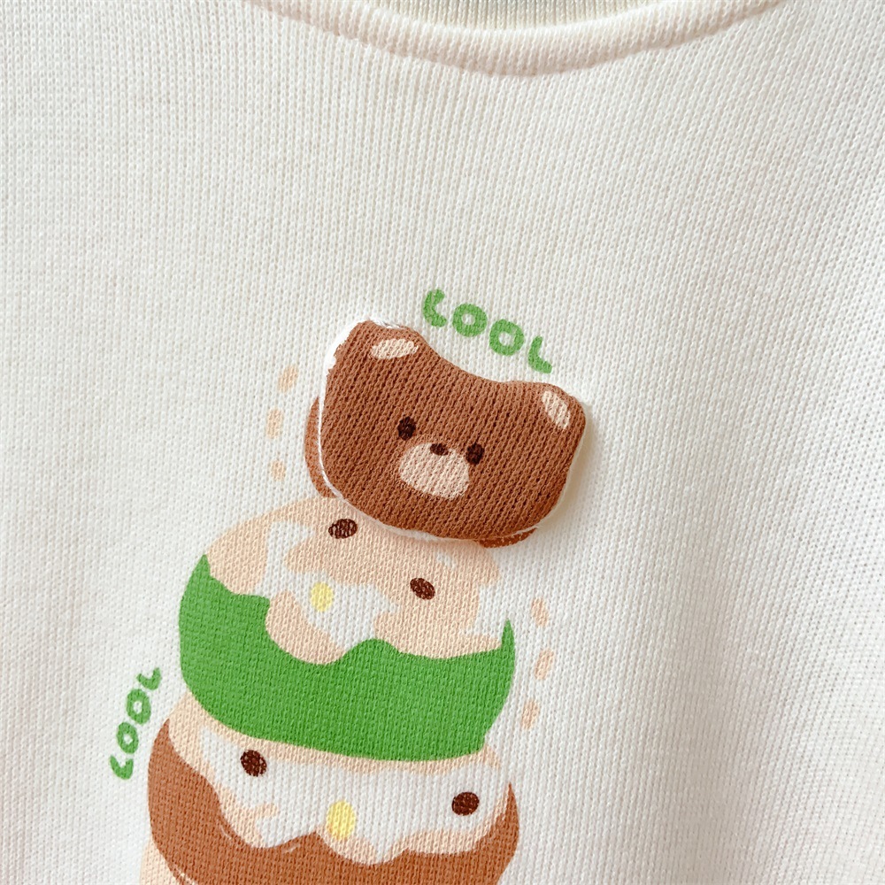 Baby Boy/Girl Bear Patch and Ice Cream Print Long Sleeve Romper-kissminis