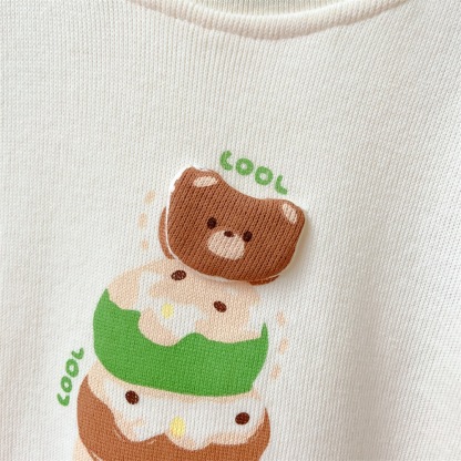 Baby Boy/Girl Bear Patch and Ice Cream Print Long Sleeve Romper-kissminis