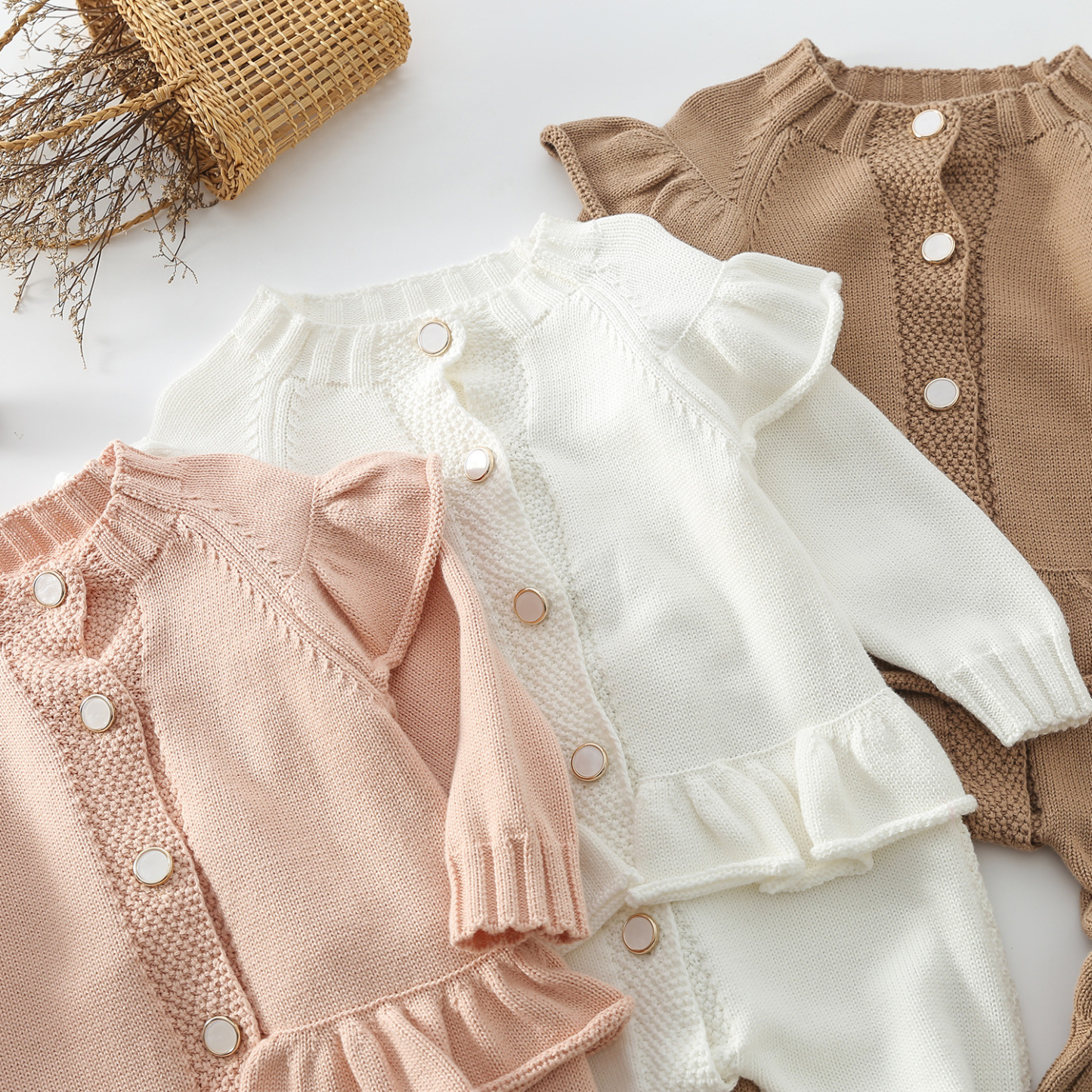Baby Boy/Girl Cute Knitted Solid Color Long Sleeve Romper-kissminis