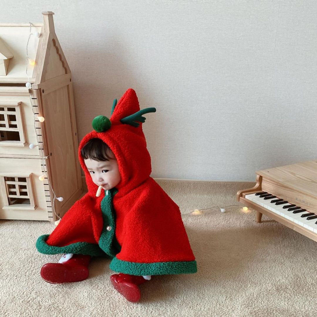 Baby Boy/Girl Winter Christmas Deer Ear Design Thicken Hooded Cloak-kissminis