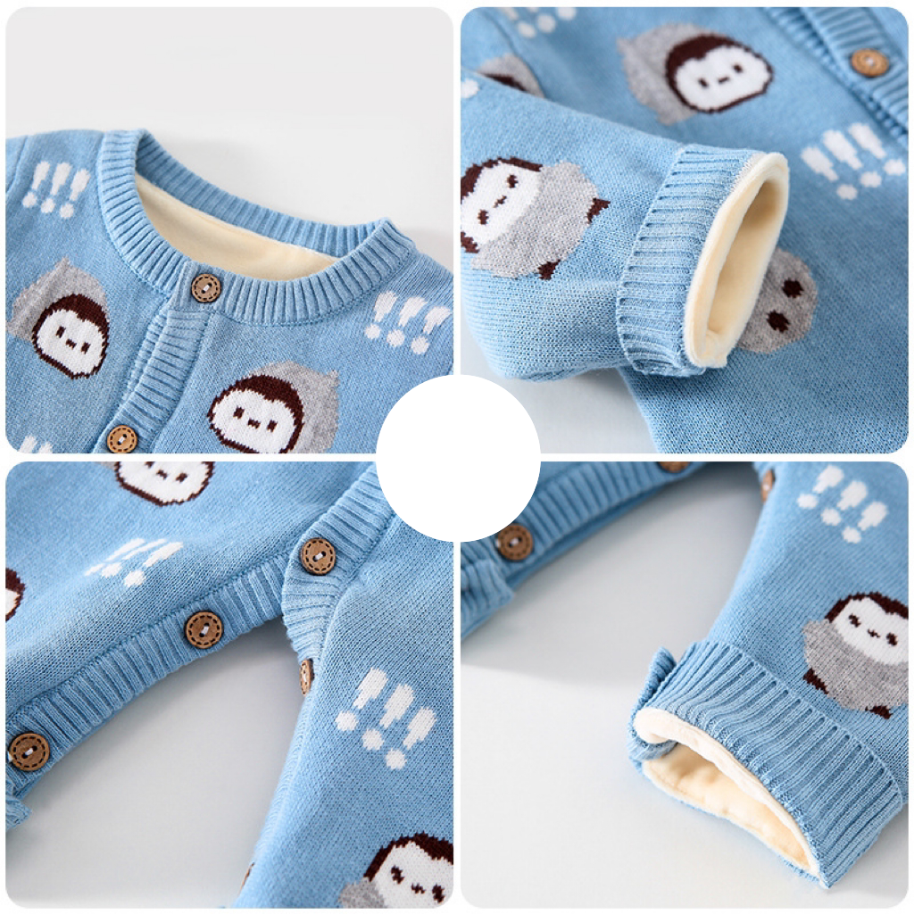 Baby Boy/Girl Allover Penguin Graphic Knitted Long Sleeve Romper-kissminis