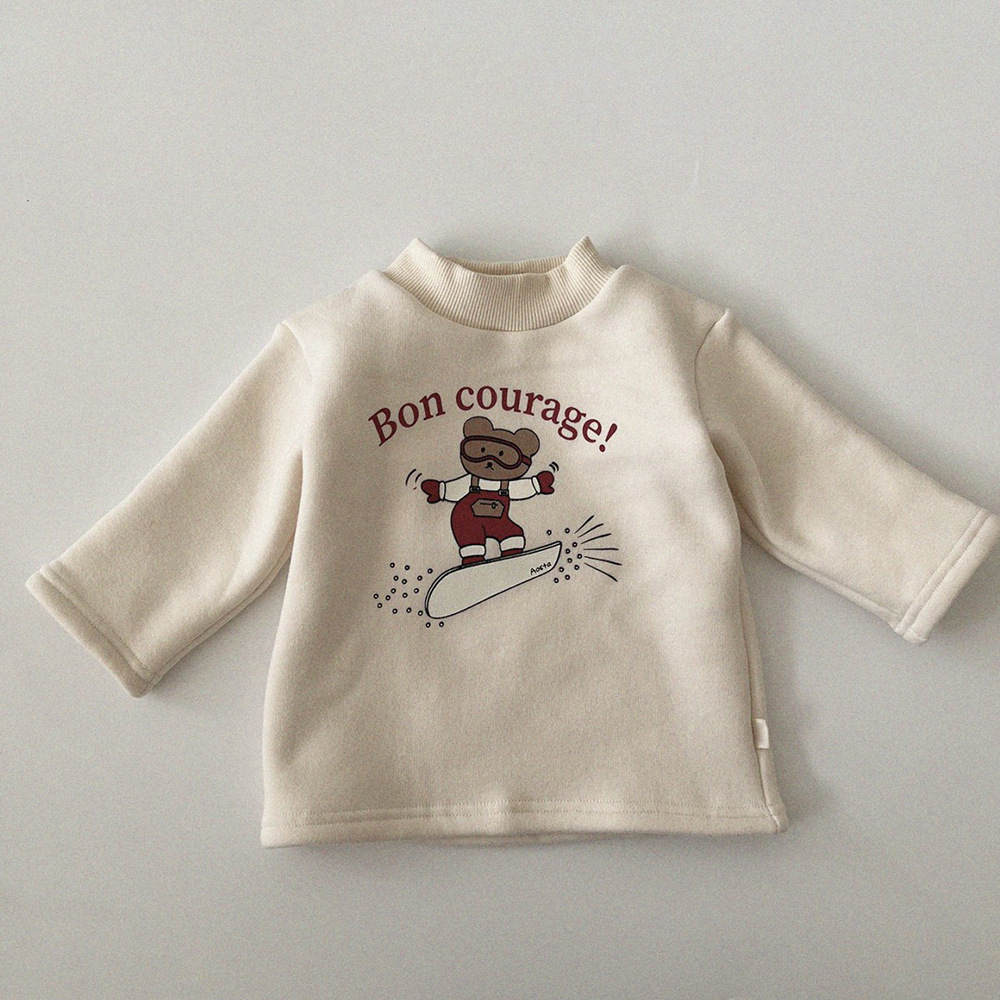 Baby Boy/Girl Cartoon Graphic Thicken High Collar Long Sleeve Tops-kissminis