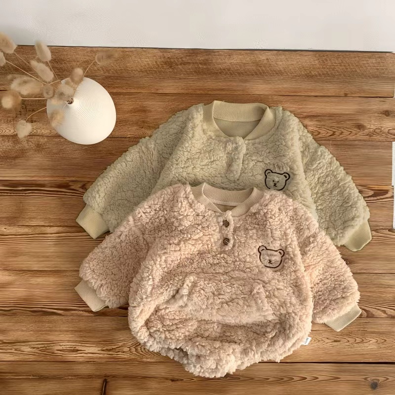 2pcs Winter Baby Boy/Girl Cute Bear Design Fluff Long Sleeve Romper with Hat Set
