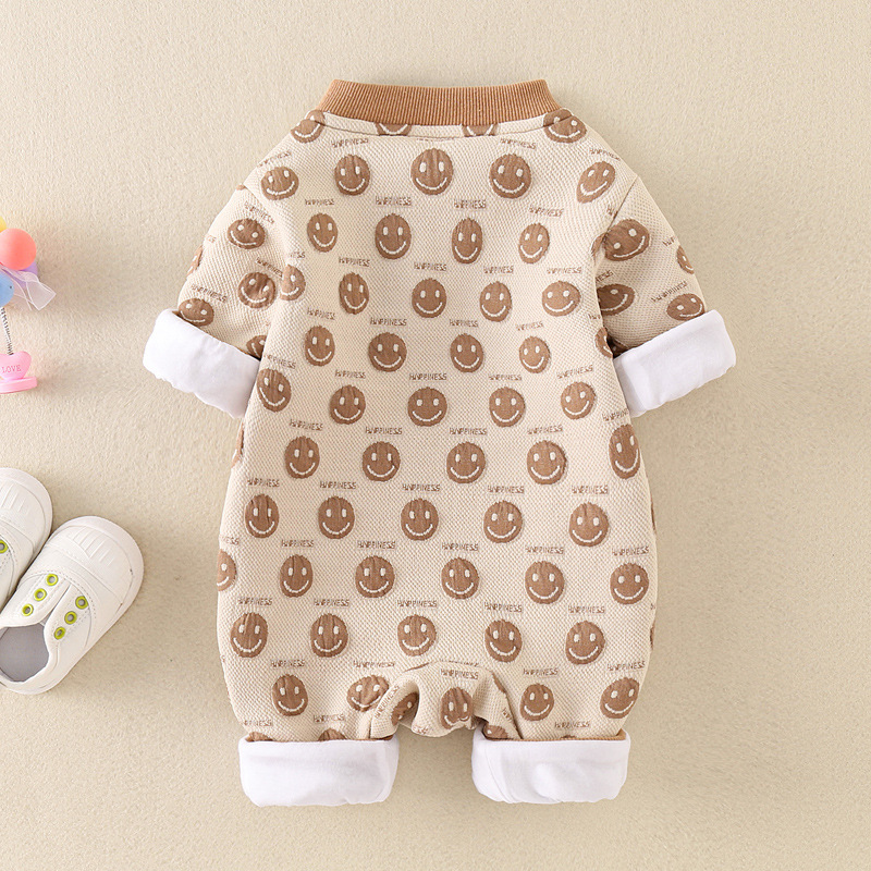 Baby Boy Allover Smiling Face Print Long Sleeve Romper-kissminis