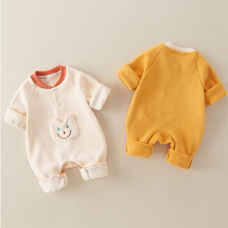 Baby Boy/Girl Smile Face Patch Long Sleeve Thick Romper-kissminis