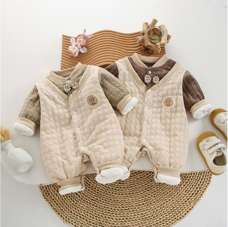 Baby Girl / Boy Gentlemen's Academy Style with A Bow Tie Long Sleeve Romper-kissminis