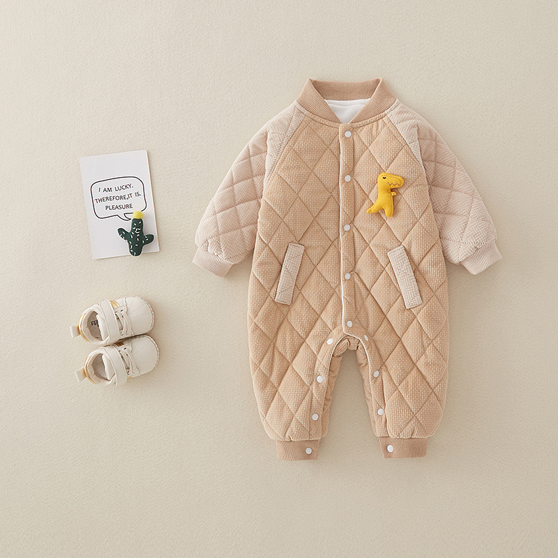 Baby Girl Cute 3D Dinosaur Pattern Baseball Style Long Sleeve Romper -kissminis