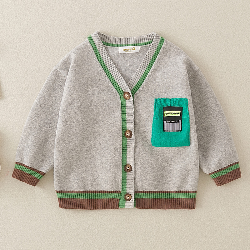 Baby Boy Bar Code Patch Block Color Long Sleeve Knitted Coat-kissminis