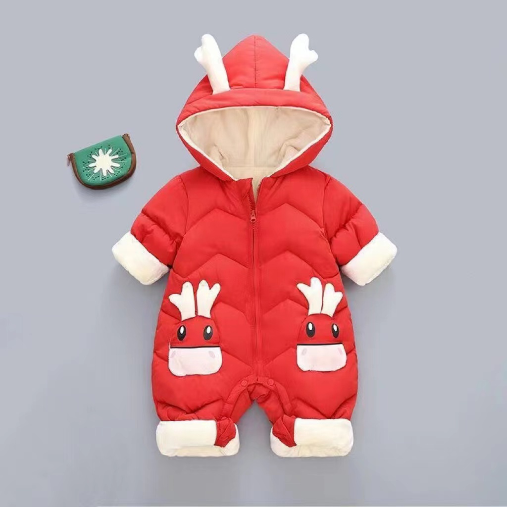 Toddler Boy/Girl Winter Cute Deer Design Long Sleeve Hooded Romper-kissminis