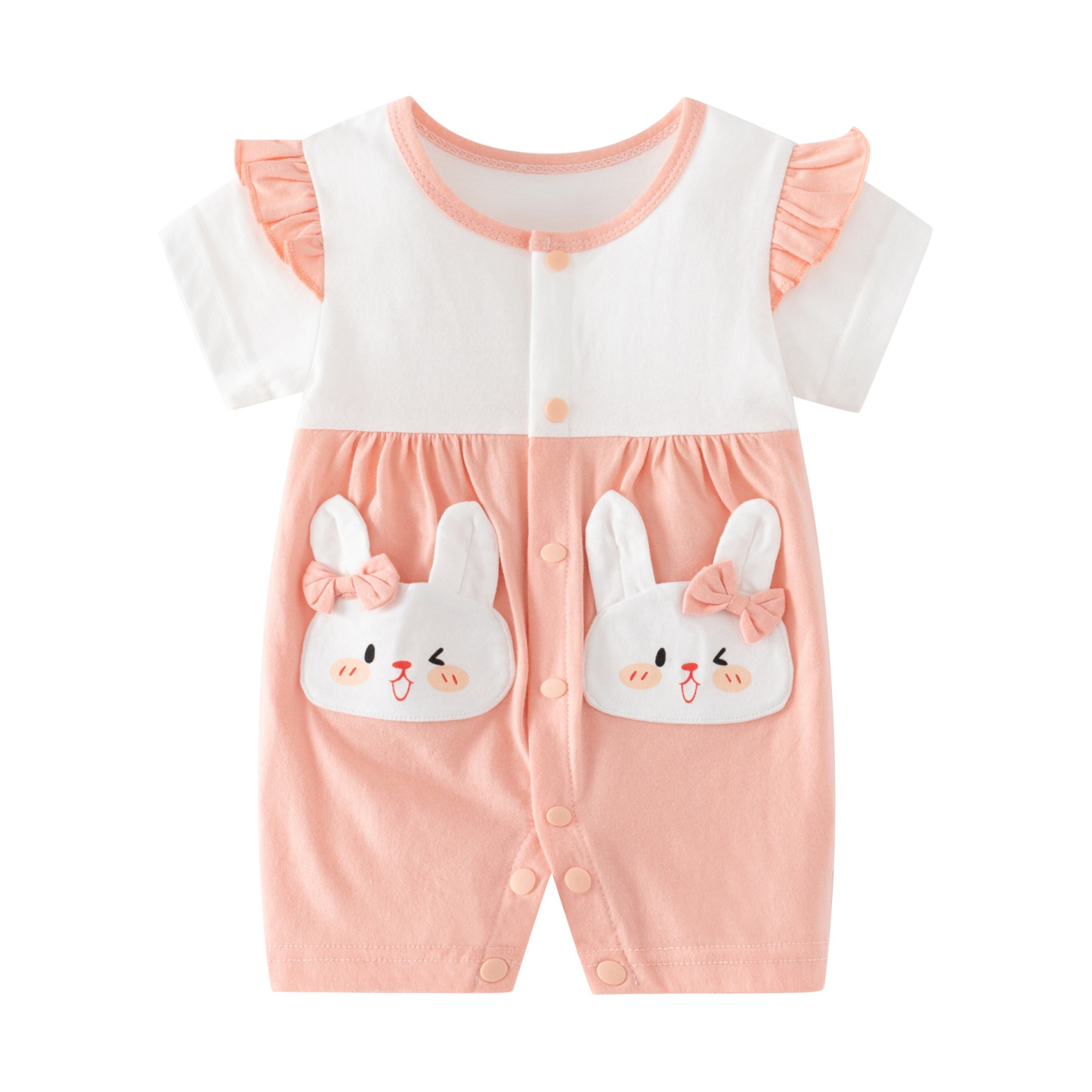 Baby Boy/Gril Pure Cotton Rabbit Pattern Short Sleeve Romper-kissminis
