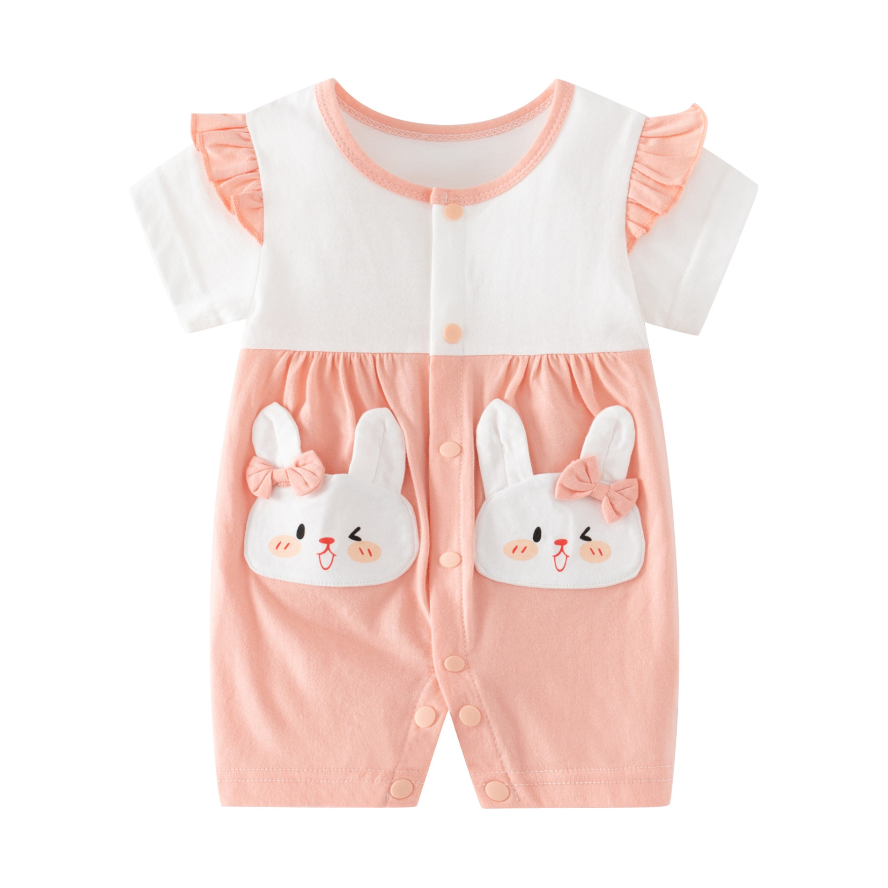 Baby Boy/Gril Pure Cotton Rabbit Pattern Short Sleeve Romper-kissminis