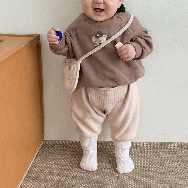 Baby Toddler Boy/Girl Ins Style Elephant Pattern Solid Color Long Sleeves Sweatshirt-kissminis