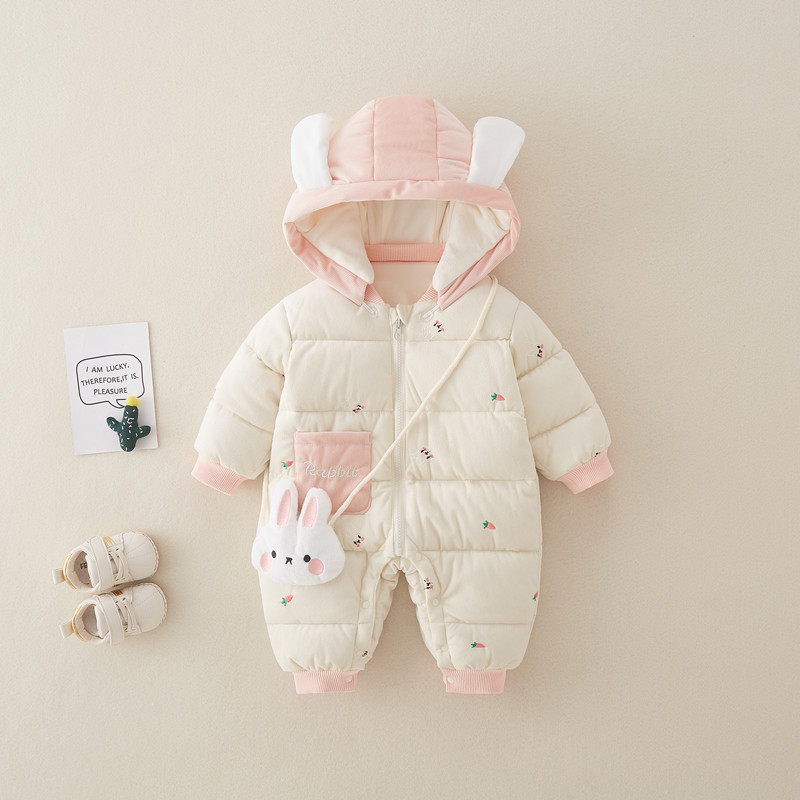 Baby Boy/Girl Winter Thicken Cute Bear and Rabbit Pattern Long Sleeve Hooded Romper-kissminis