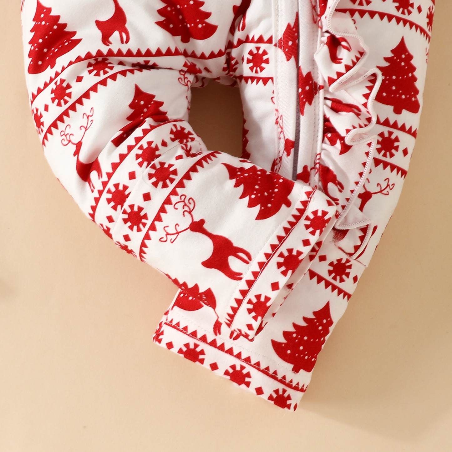 2pcs Newborn Baby Girl Christmas Deer and Pine Print Long Sleeve Romper with Hairband Set-kissminis