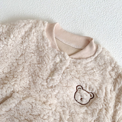 2pcs Winter Baby Boy/Girl Cute Bear Design Fluff Long Sleeve Romper with Hat Set-kissminis