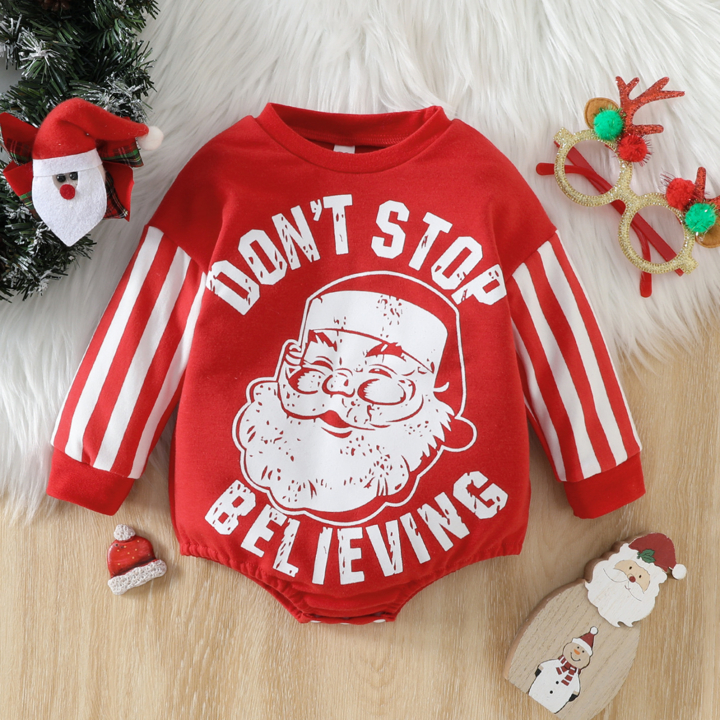 Baby Boy/Girl Christmas Santa Claus Pattern Long Sleeve Bodysuit-kissminis