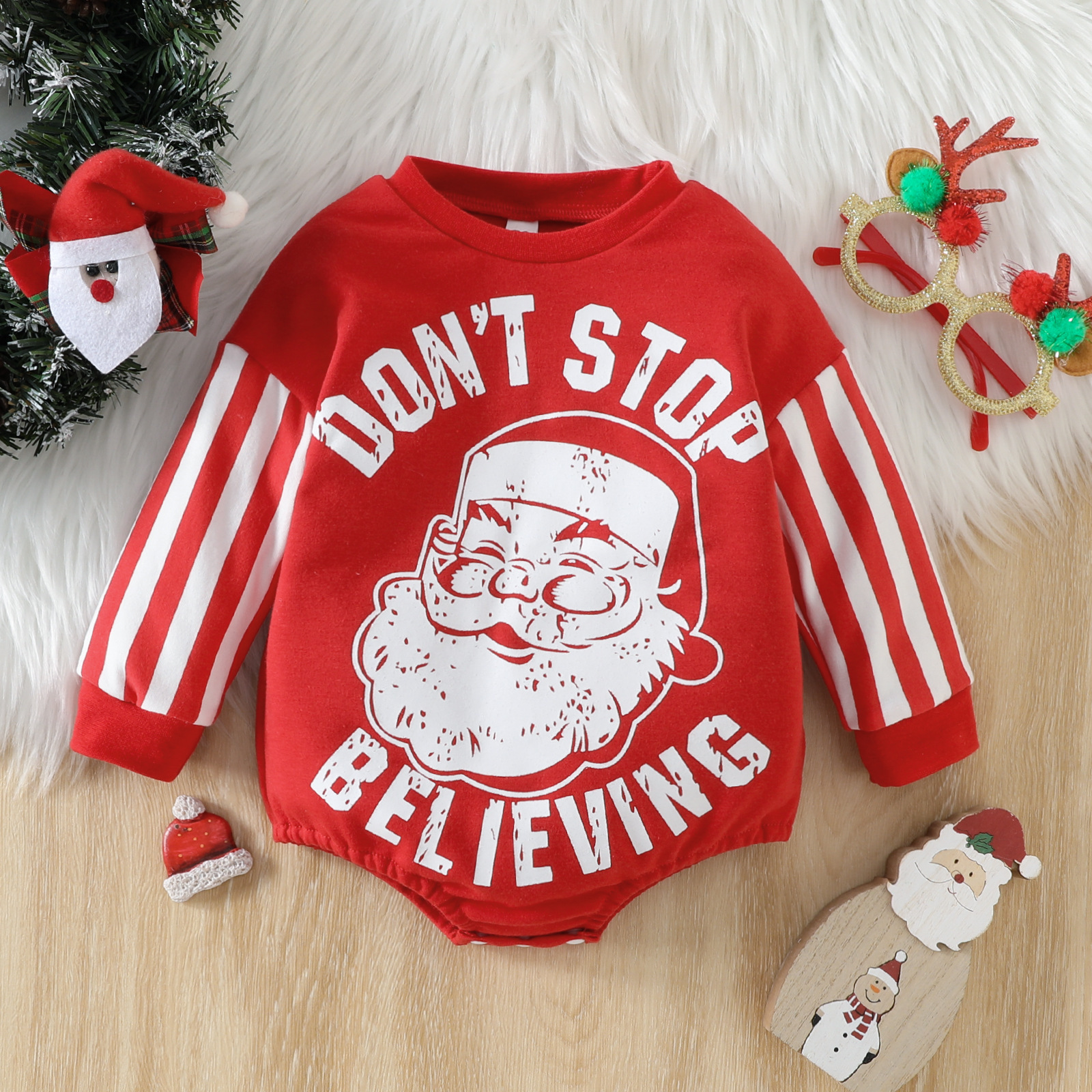 Baby Boy/Girl Christmas Santa Claus Pattern Long Sleeve Bodysuit-kissminis