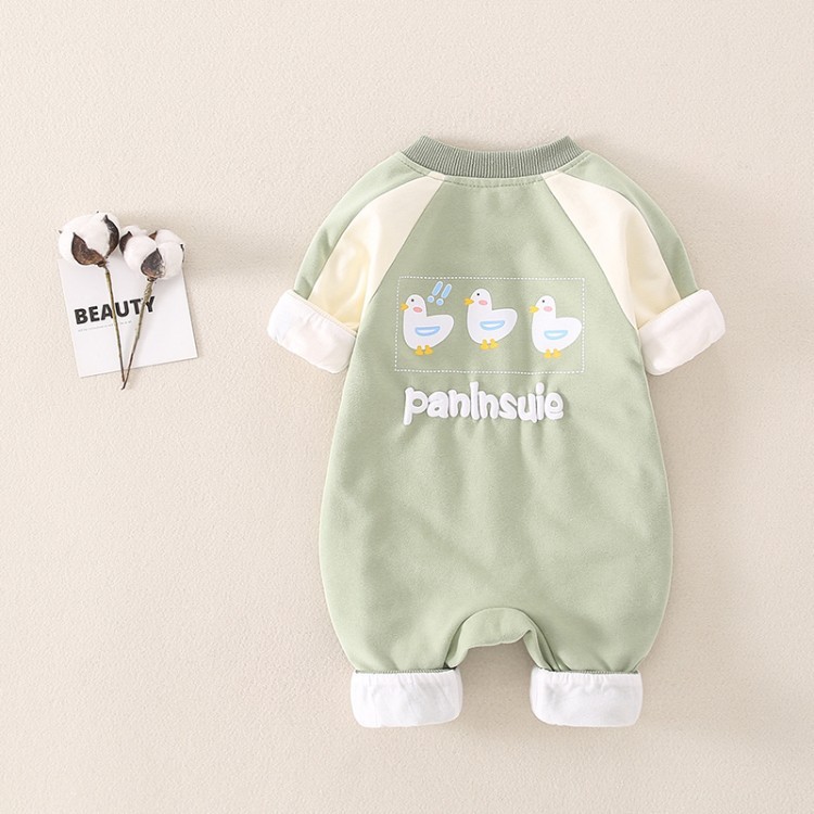 Baby Boy & Girl Cartoon Duck Print Long Sleeve Romper-kissminis