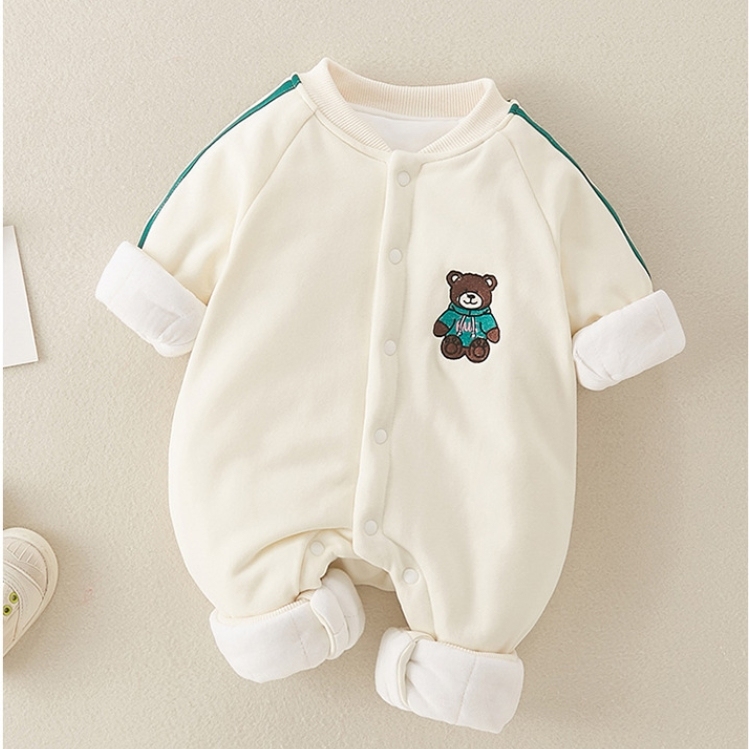 Baby Boy Bear Winter Embroidery Long Sleeve Crewneck Romper-kissminis
