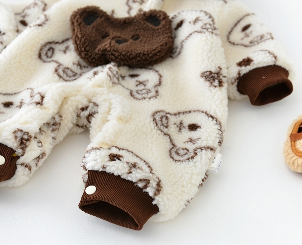 Winter Baby Boy Allover Bear Graphic Fluff Long Sleeve Romper-kissminis