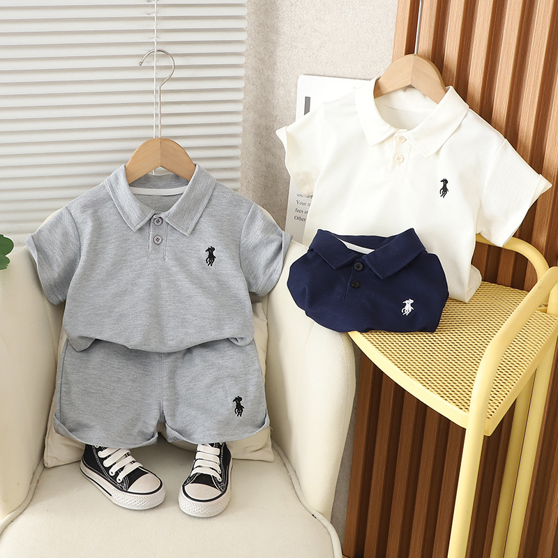 Polo Short Sleeve Shirt and Two-piece Shorts Sets