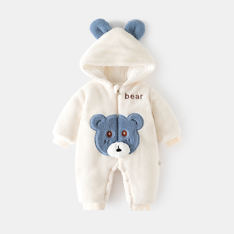 Baby Boy/Girl Winter Cute Bear Ear Design Fluff Hooded Long Sleeve Romper-kissminis