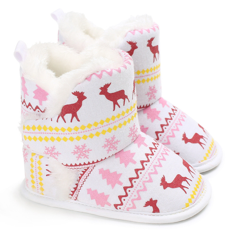 Baby Winter Thicken Allover Cute Christmas Style Pattern Fluff Shoes-kissminis
