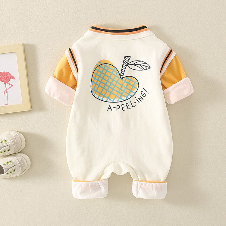Newborn Baby Boy & Girl Apple Graphic Bear Print Thick Long Sleeve Romper-kissminis