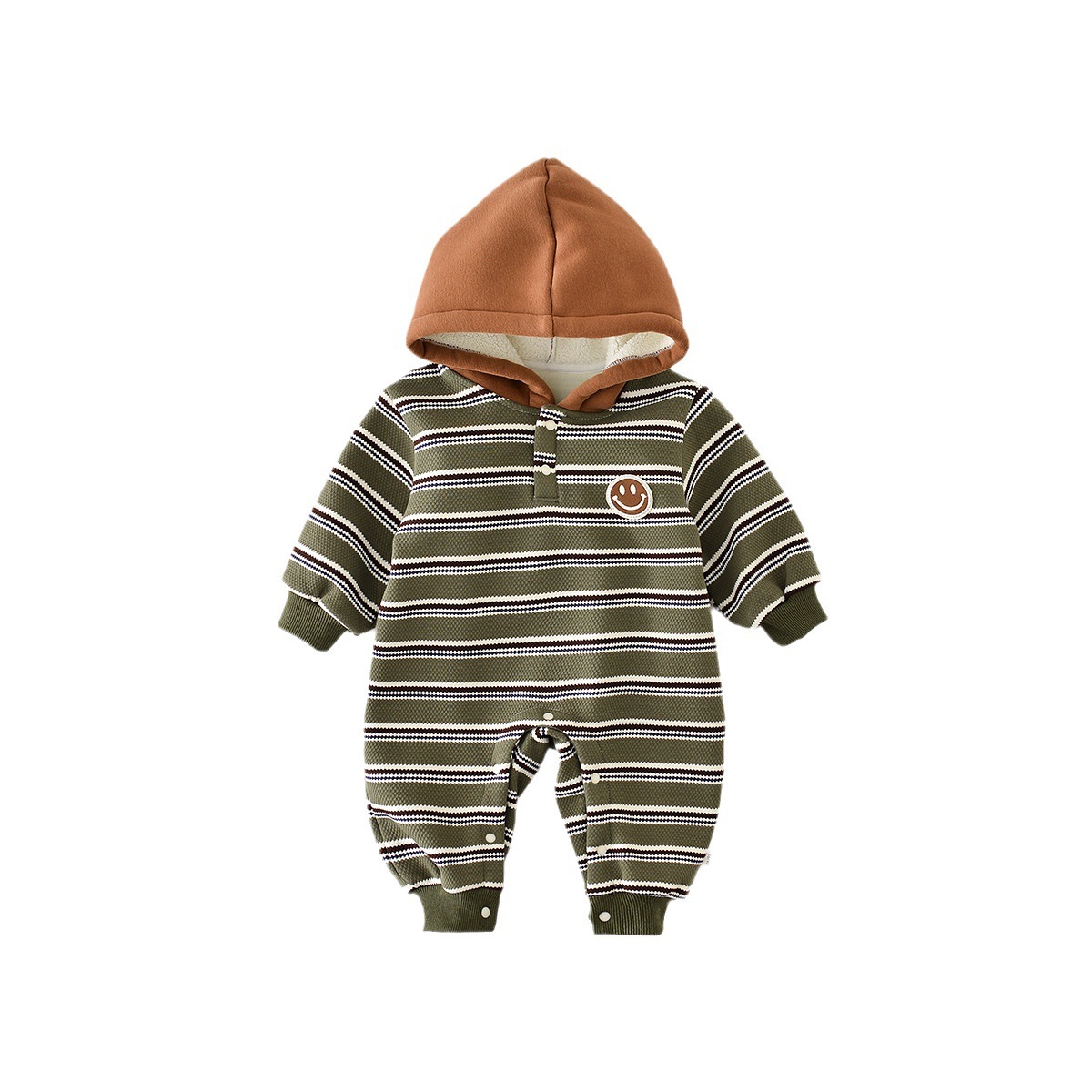 Winter Baby Boy/Girl Smiling Face Stripe Graphic Long Sleeve Hooded Romper-kissminis