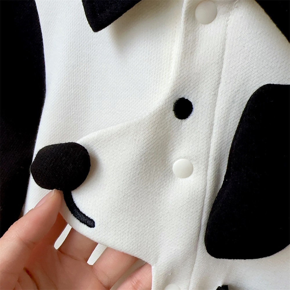 Dog-themed Design Pocket Black and White Romper