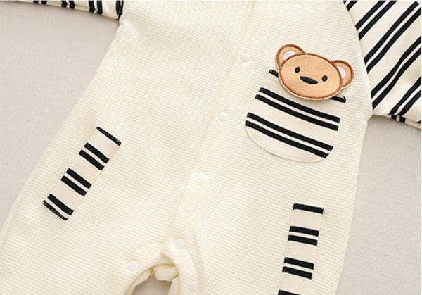 Baby Boy/Girl Stripe Line Bear Graphic Waffle Romper-kissminis