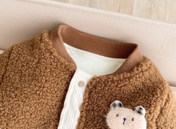 Baby Boy Cute Bear and Letter Pattern Winter Thicken Fluff Long Sleeve Romper-kissminis