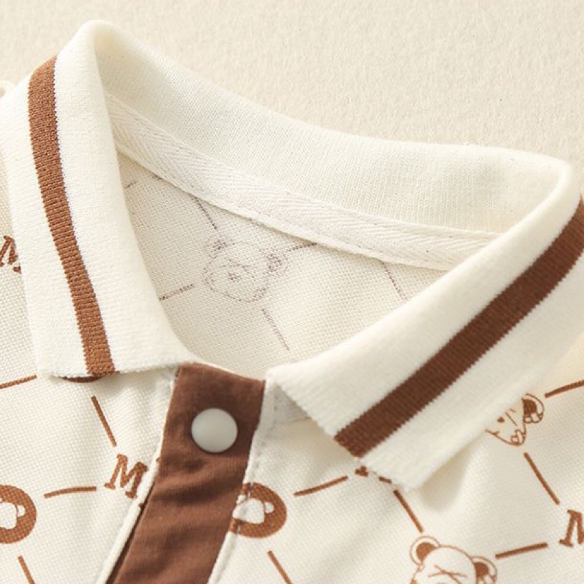 Baby Boy Bear and Letter M Print Romper-kissminis