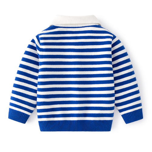 Toddler Boy/Girl Cute Bear Print Polo Collar Striped Long Sleeve Sweatshirt-kissminis