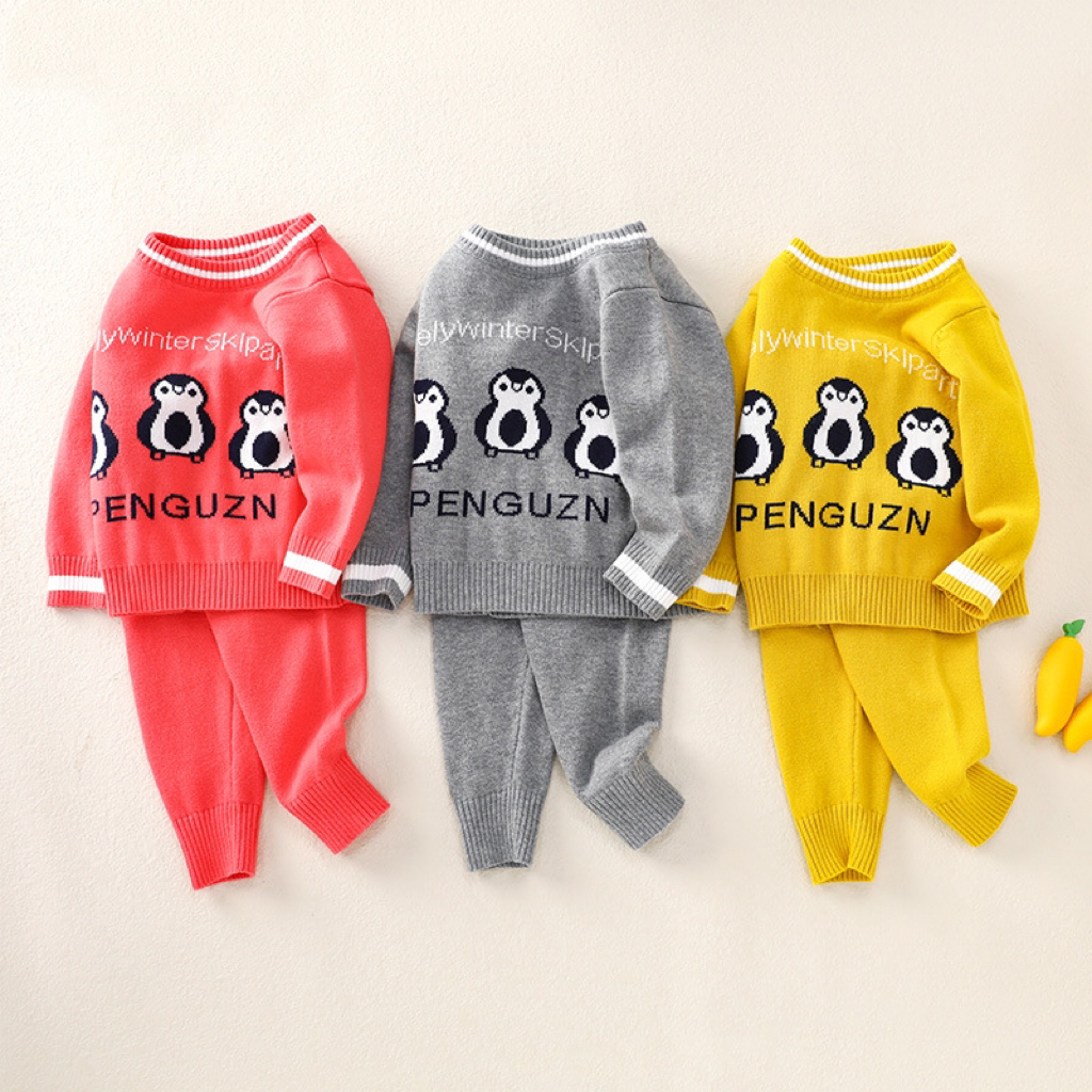 2pcs Baby Toddler Boys & Girls Cute Cartoon Graphic and Letter Print Knit Tops and Pants Set-kissminis