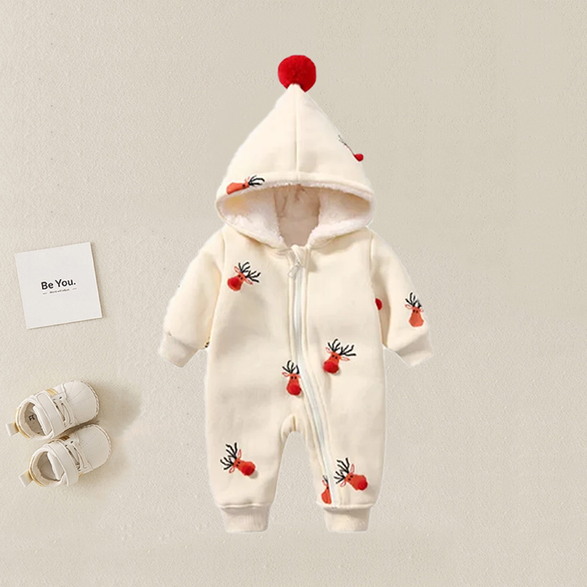Baby Boy/Girl Christmas Style Allover Elk Pattern Long Sleeve Hooded Romper-kissminis